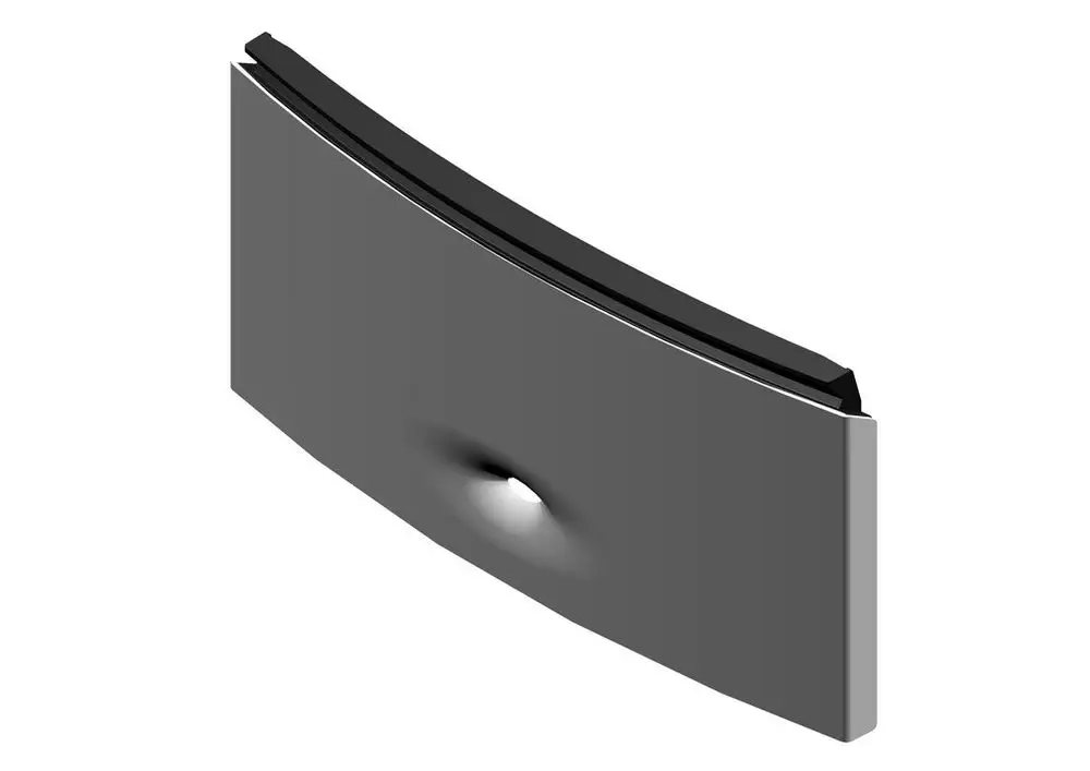 BOSCH Klappe in gebogener Form mit einer integrierten Öffnung, dargestellt in Grautönen auf einem weißen Hintergrund.